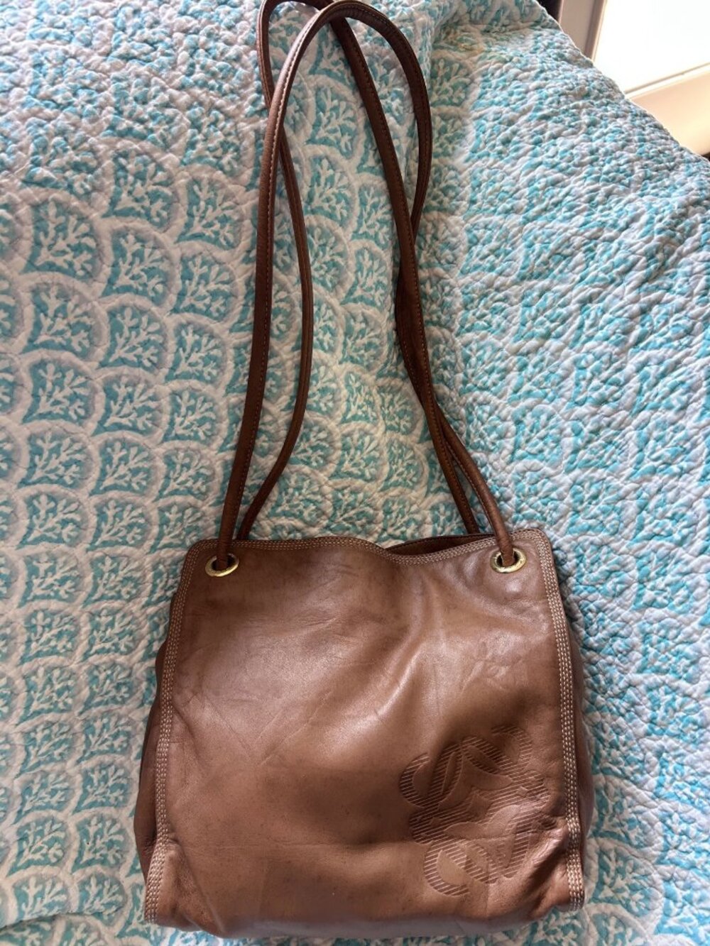 Vintage Loewe Anagram Leather Tote Bag Brown Slouchy Shoulder Handbag Spain